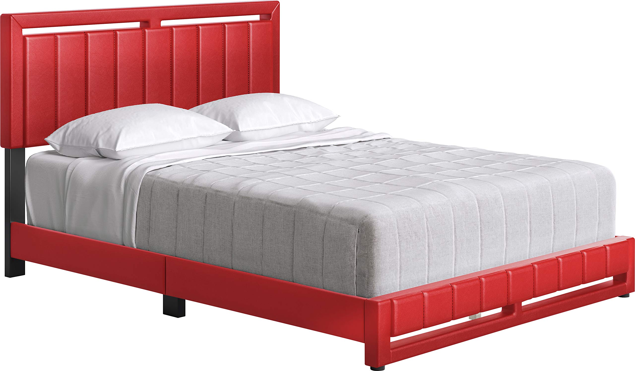 Boyd Sleep Beaumont Upholstered Platform Bed with Headboard, Mattress Foundation with Strong 14 Wood Slat Supports, No Box Spring Required, Red Faux Leather, Size Full