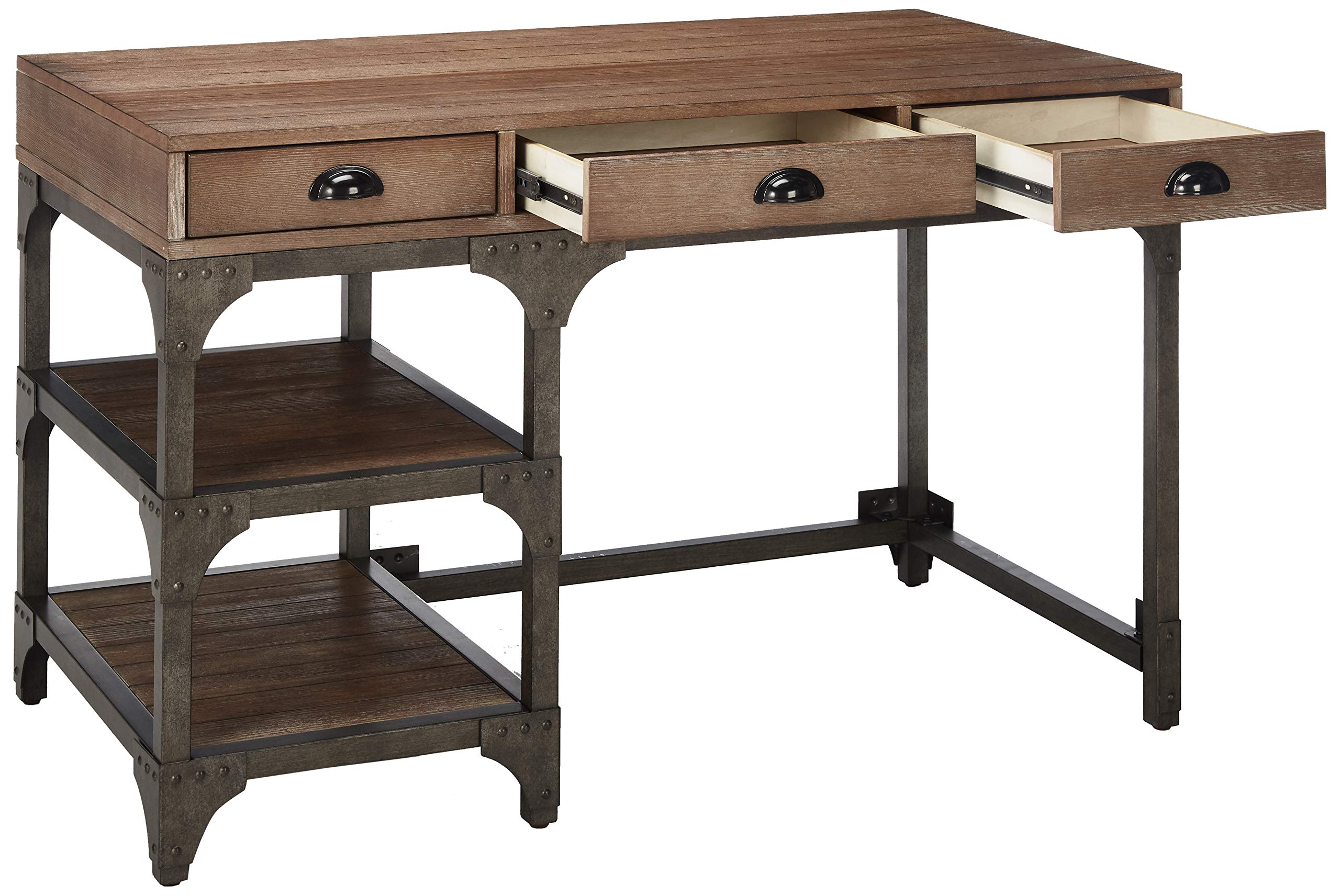 HomeRoots Furniture Weathered Oak & Antique Silver Desk, Multicolor