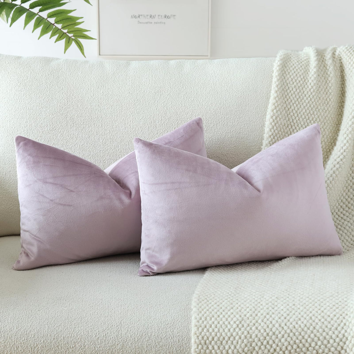 Otostar Velvet Soft Solid Decorative Throw Pillow Covers 12 X 20 Inch Pillow Covers Lumbar Cushion Case Couch Pillowcases For Sofa Bed Home Decor Pack Of 2 (Lilac)