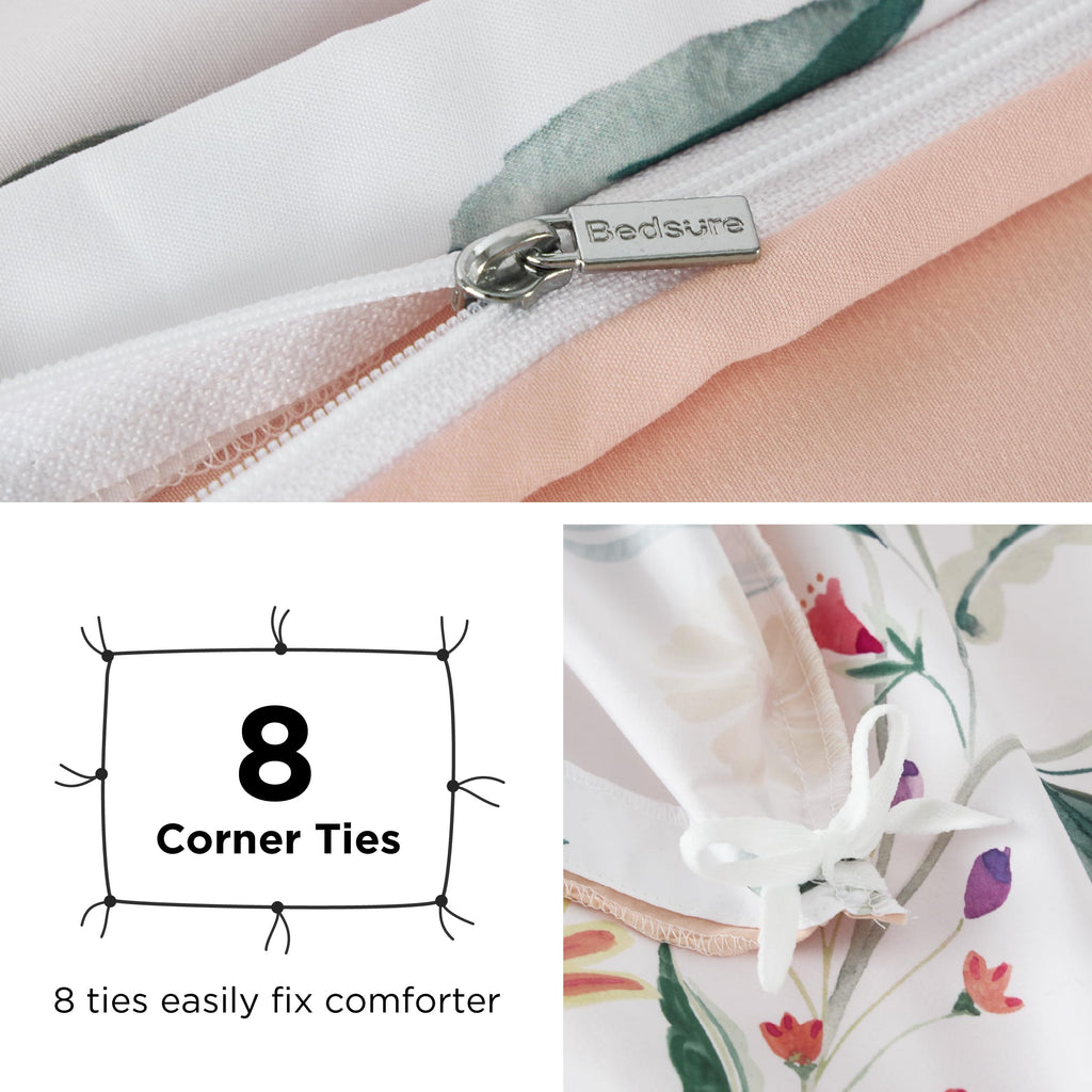 Bedsure Duvet Cover Queen Size - Reversible Floral Duvet Cover Set With Zipper Closure, 3 Pieces Pale Blush Bedding Set With 8 Corner Ties And 2 Pillow Shams 20'X26'