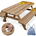 Nesphy Sunflower Wooden Picnic Table Cover With Bench Covers, Rustic Summer Floral Farmhouse Outdoor Camping Essentials 6Ft 3Pcs