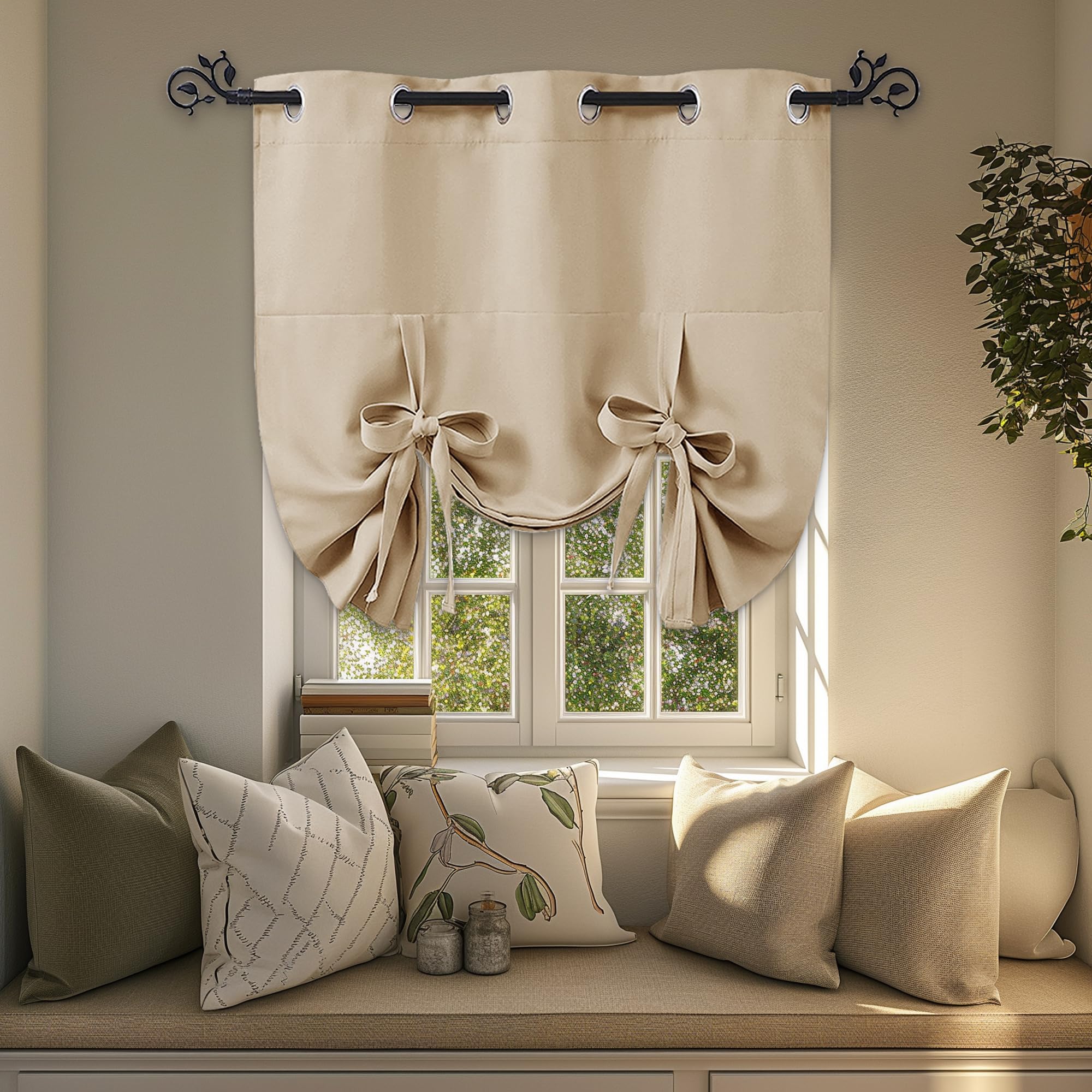 PONY DANCE Window Valance for Kitchen - Tie Up Curtain Roman Shade Grommet Door Curtain Drapery for Home Decoration Adjustable B
