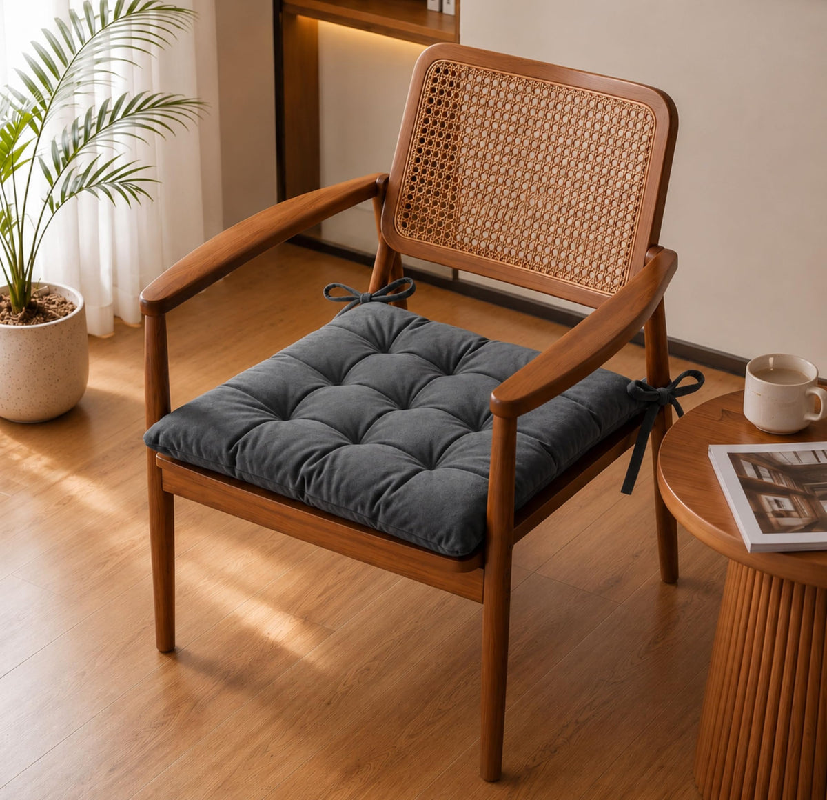 Vas Collections Chair Pad Cushion With Tie Straps, Thick Tufted Seat Cushion For Dining, Wooden Chairs, Soft Comfortable Chair S