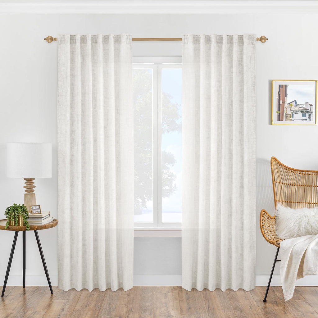MEETBILY 94 Inch Linen Sheer Curtains 2 Panels Set Rod Pocket Back Tab Linen Window Privacy Decorative Curtain Drapes for Living