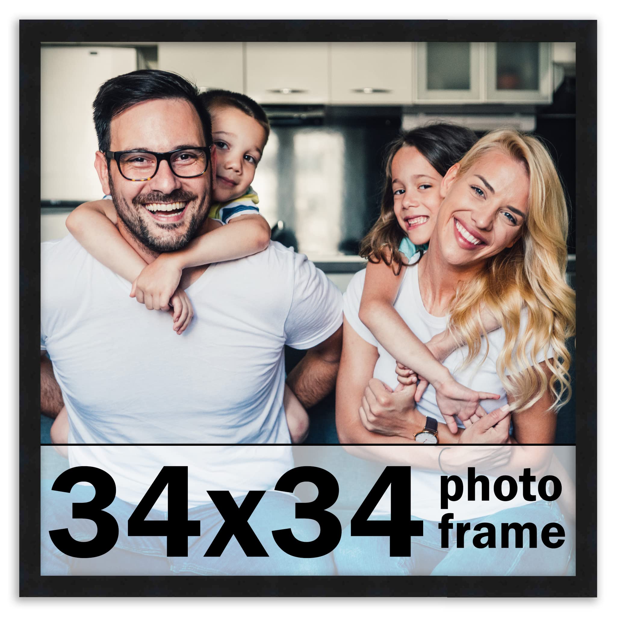 CountryArtHouse 34x34 Frame Black Photo Frame Includes UV Acrylic Shatter Guard Front, Acid Free Foam Backing Board, Hanging Har