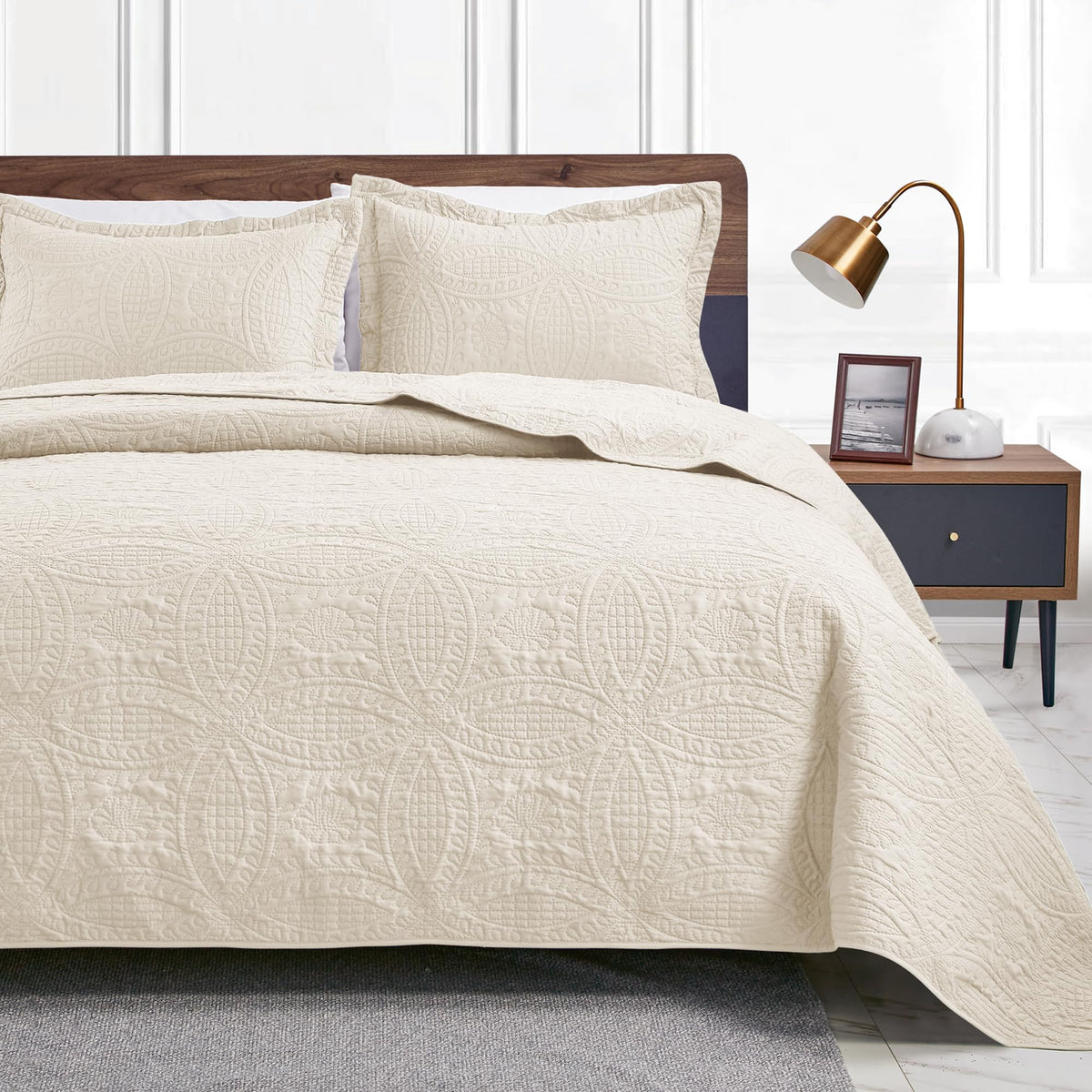 Love'S Cabin Twin Quilt Bedding Set Beige Bedspreads - Soft Bed Summer Quilt Lightweight Microfiber Bedspread- Coin Pattern Bedd