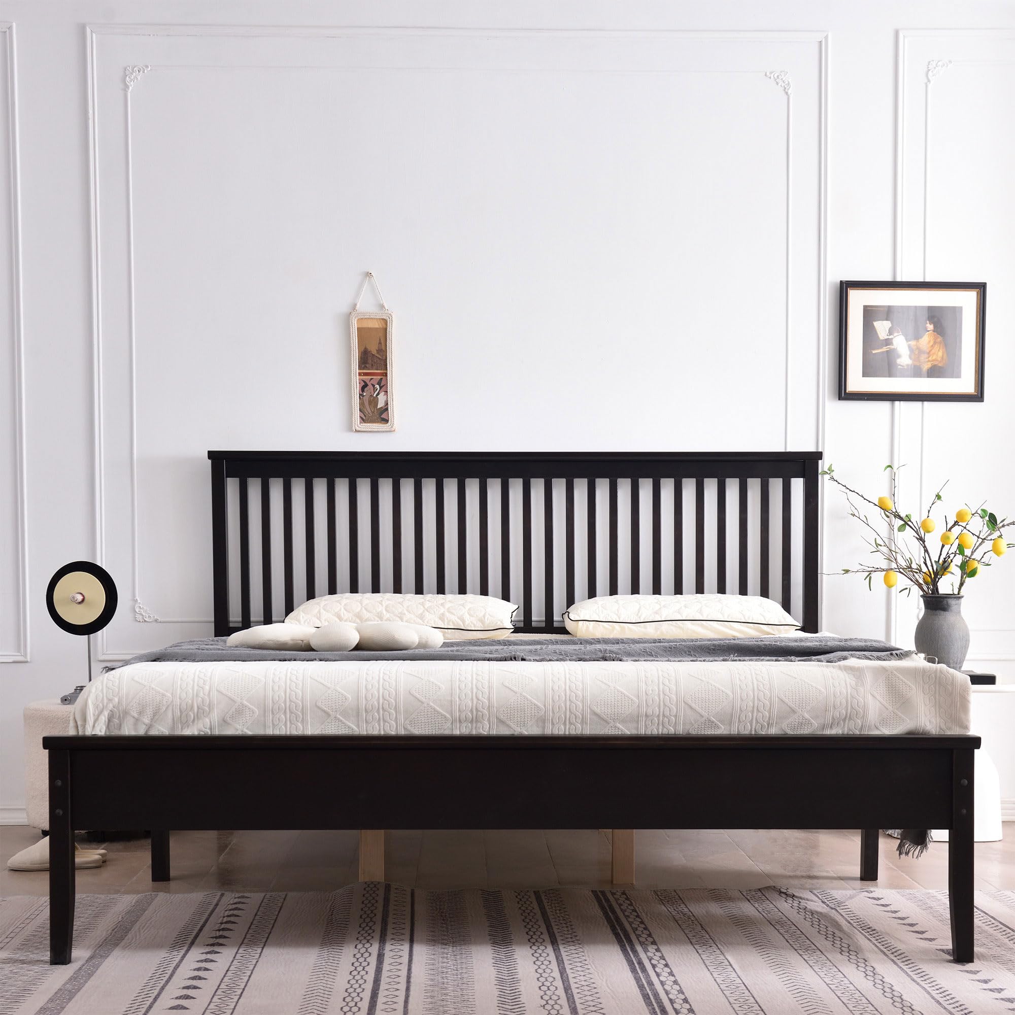 Woodpeckers Furniture And Mattress Solid Pine Wood Bed (Black, King)