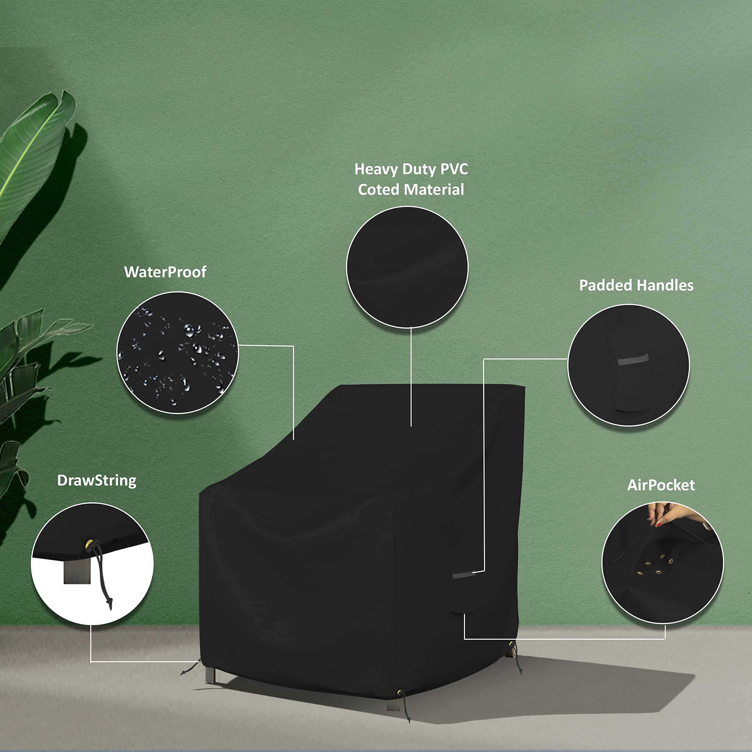 Covers & All Outdoor Chair Cover, 12 Oz Waterproof Uv & Weather Resistant Patio Furniture Sofa Cover For Outdoor Outside Seating Lawn Garden, With Air Vents & Drawstrings (32'W X 37'D X 36'H, Black)
