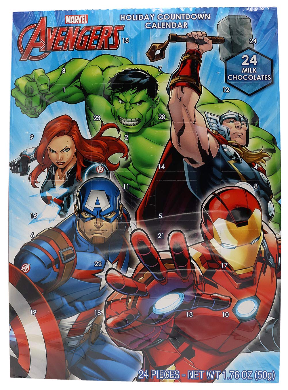 Advent Holiday Countdown Calendar with 24 Milk Chocolates (Marvel Avengers)
