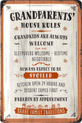 LANOLU Grandparents House Rules, Vintage Tin Sign in Wood Sign-design for Grandpa & Grandma, Grandkids Welcome, Family Wall Deco