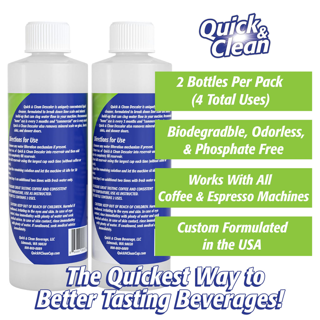 Quick & Clean 2-Pack Descaler (4 Total Uses) - Made In The Usa - Descaling Solution For Keurig, Nespresso, Ninja, Delonghi, Coff