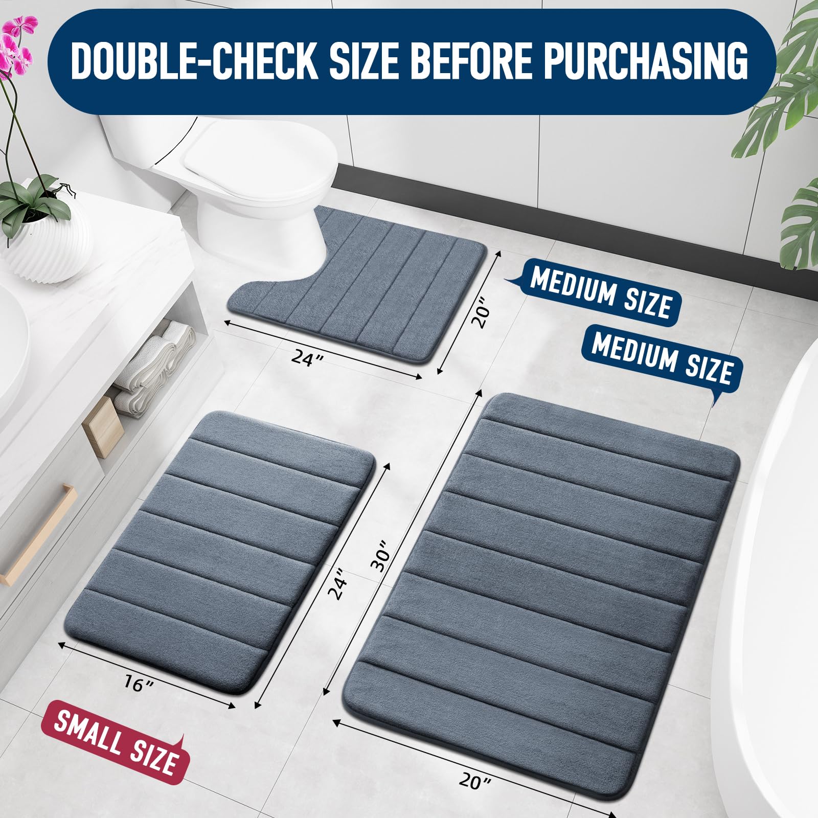 Colorxy Memory Foam Bath Mat 30X20, Ultra Soft And Absorbent Bathroom Rugs, Non-Slip, Machine Wash Dry, Thick Bath Rug Carpet Fo