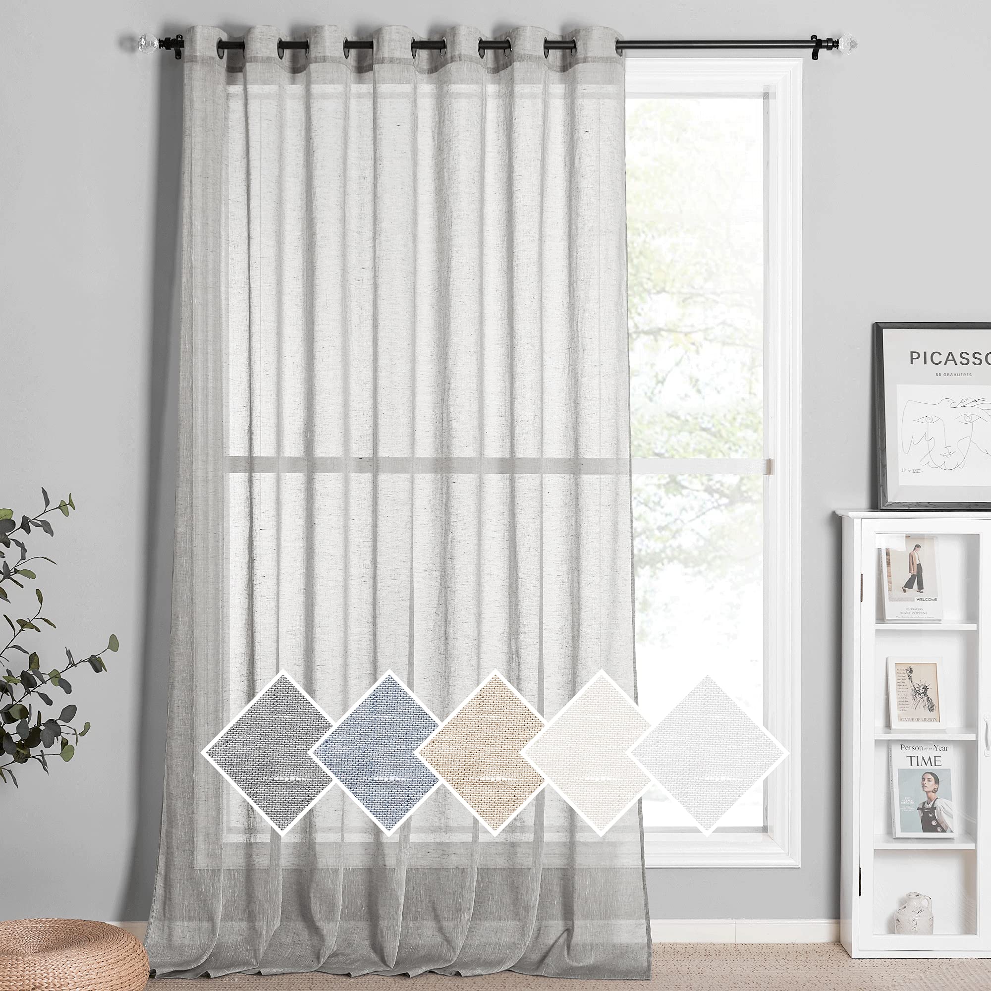 Nicetown Grommet Linen Sheer Curtains For Sliding Glass Door, Privacy With Enough Light Through Semitransparent Sheer Drapes For