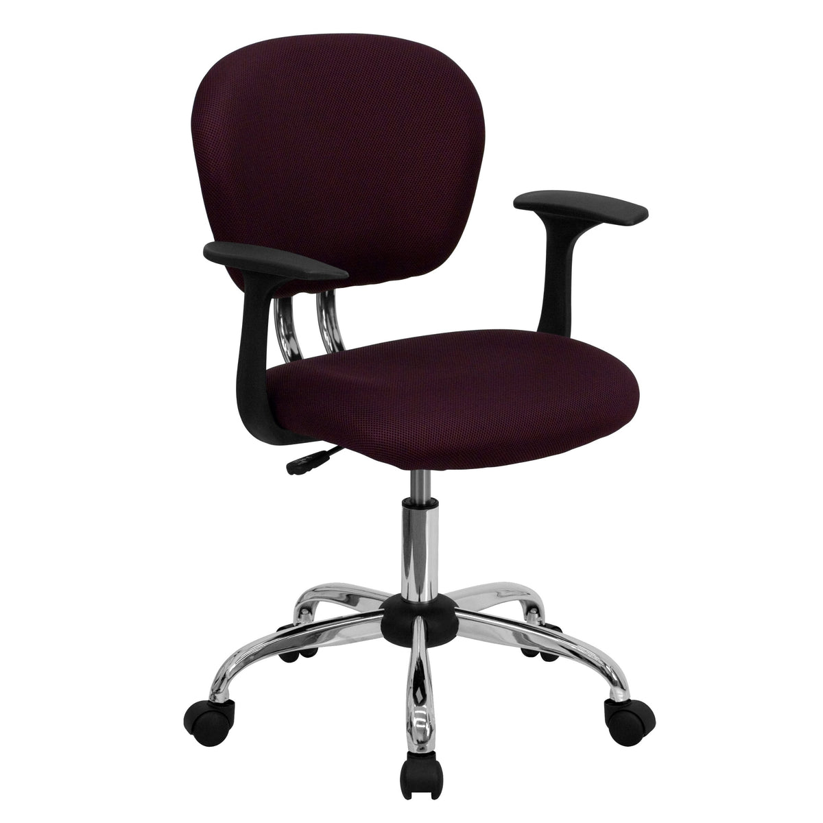 Flash Furniture Beverly Mid-Back Burgundy Mesh Padded Swivel Task Office Chair with Chrome Base and Arms