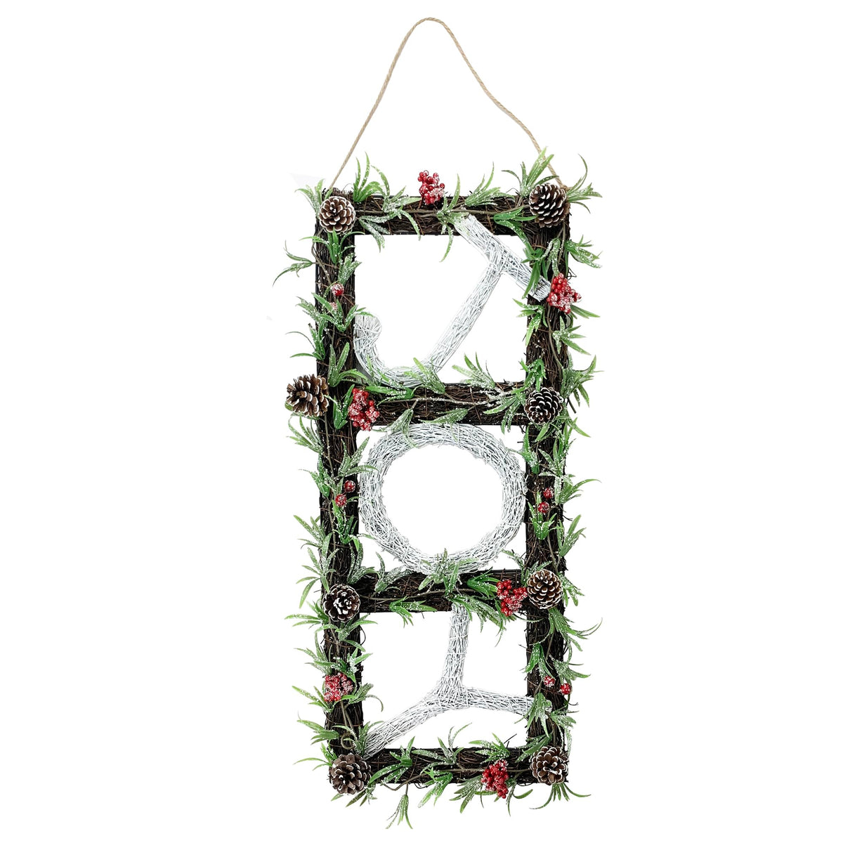 Fraser Hill Farm 33&quot; Christmas Joy Door Hanging With Berries And Pinecones On Grapevine Frame, Ff033Chwr002-0Wht