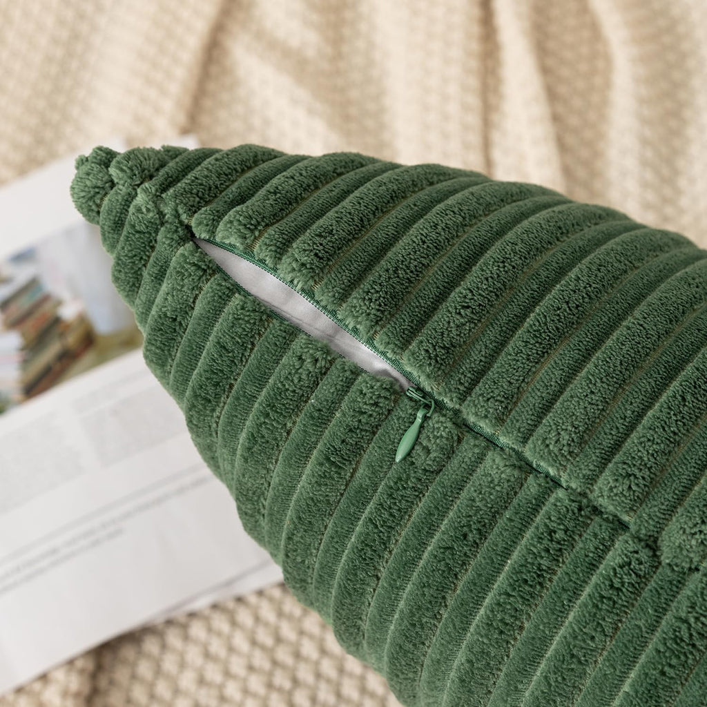 Kevin Textile Pack Of 2 Corduroy Soft Soild Spring Decorative Rectangle Throw Pillow Covers Set Cushion Cases Pillowcases For Sofa Bedroom Car 12 X 20 Inch 30 X 50 Cm Moss Green