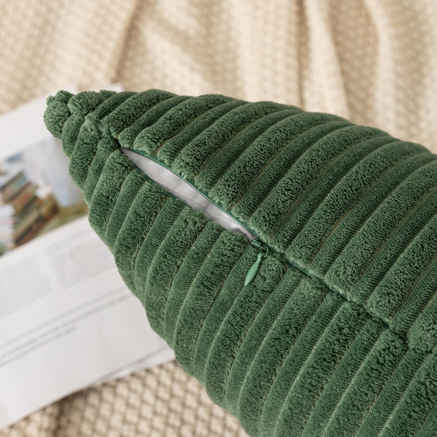 Kevin Textile Pack Of 2 Spring Corduroy Soft Soild Decorative Square Throw Pillow Covers Set Cushion Cases Pillowcases For Sofa Bedroom Car 22 X 22 Inch 55 X 55 Cm Moss Green