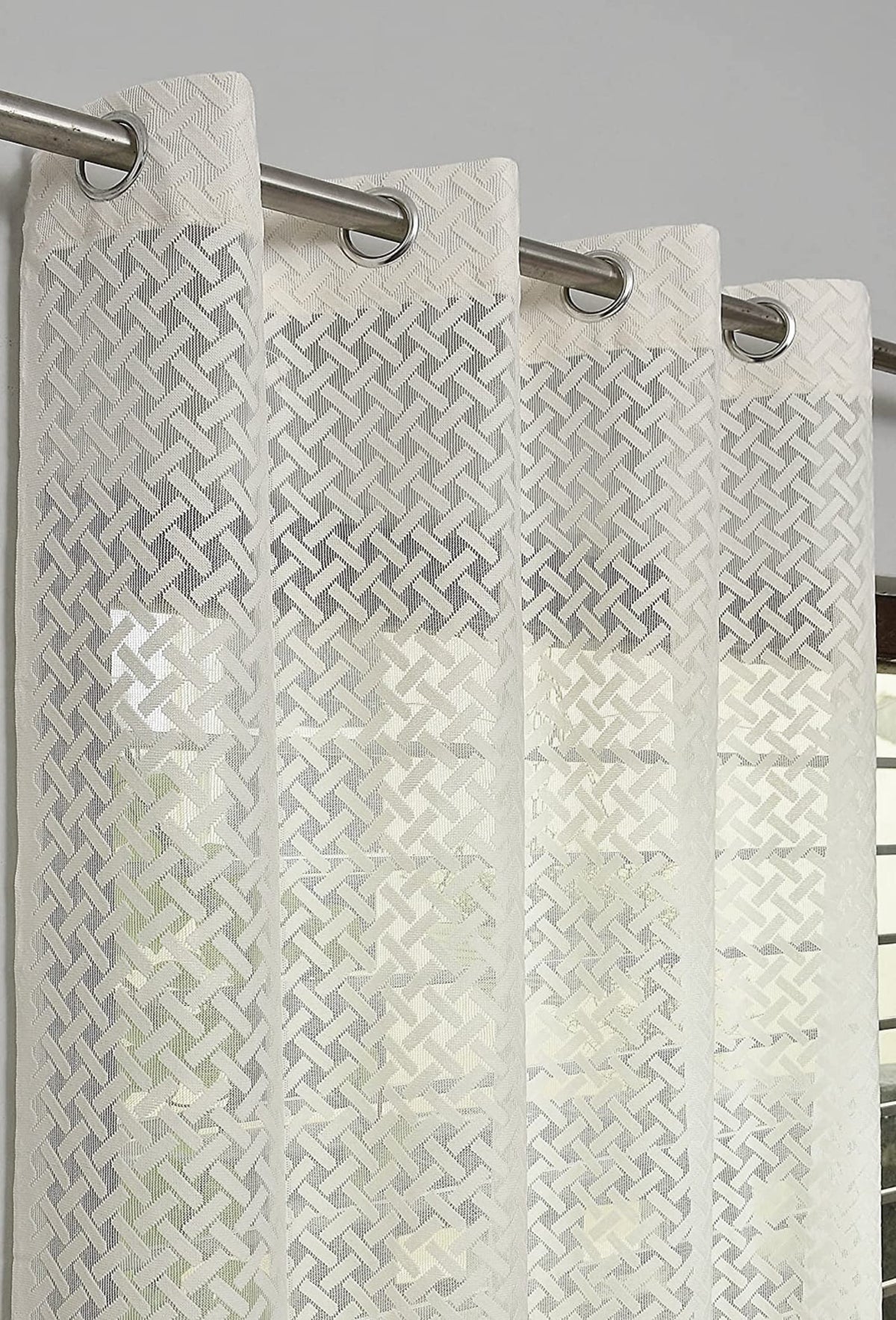 Fabrilia Criss Cross Net SemiTransparent Eyelet Door Curtain 7 feet Long Set of 2, Cream