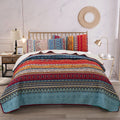 Wongs Bedding Bohemian Quilt Set California King, Boho Striped Pattern Quilts Bedspread Set For All Season, Soft Microfiber Cove