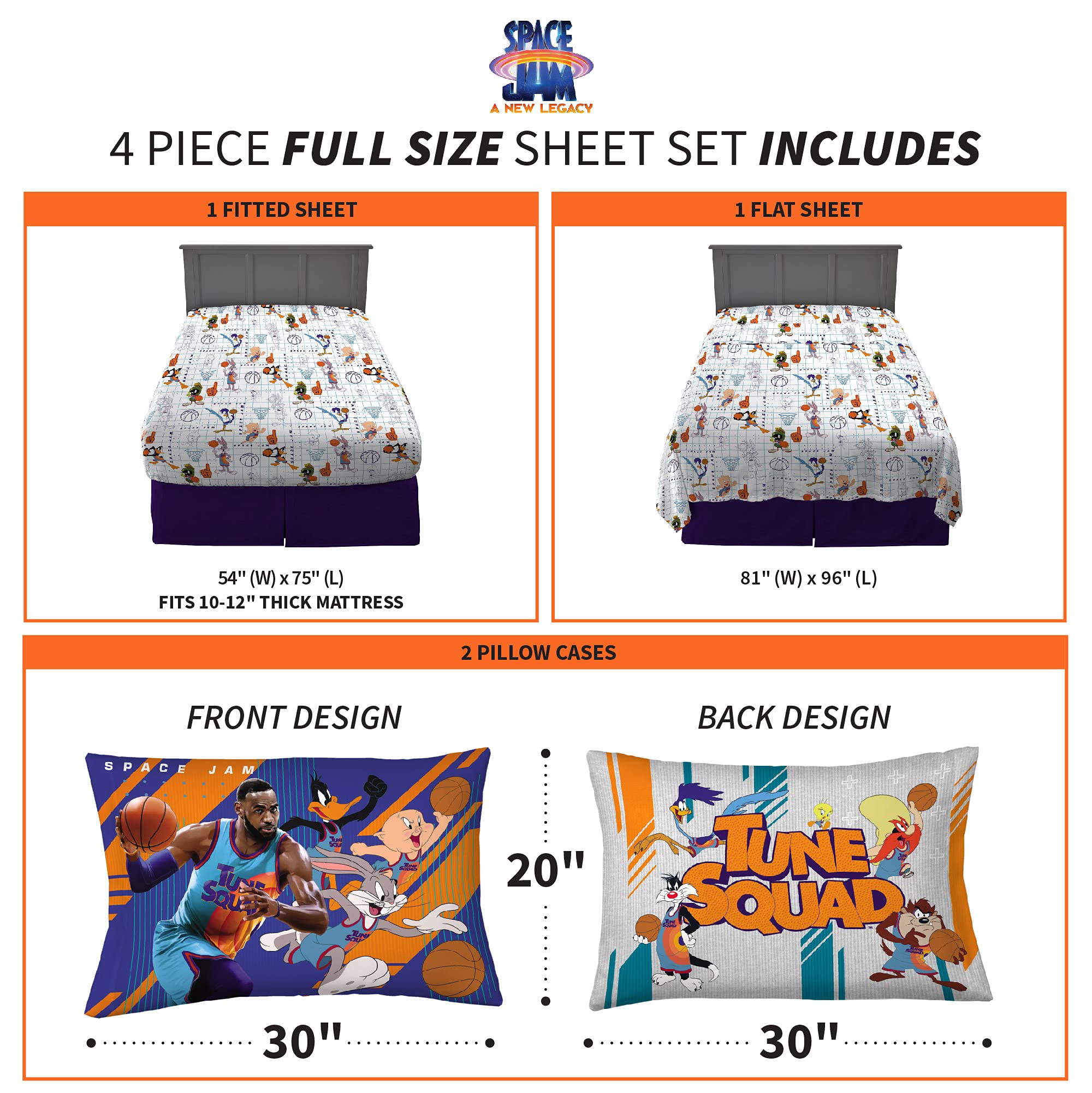 Franco Kids Bedding Super Soft Microfiber Sheet Set, Full, Space Jam 2 A New Legacy