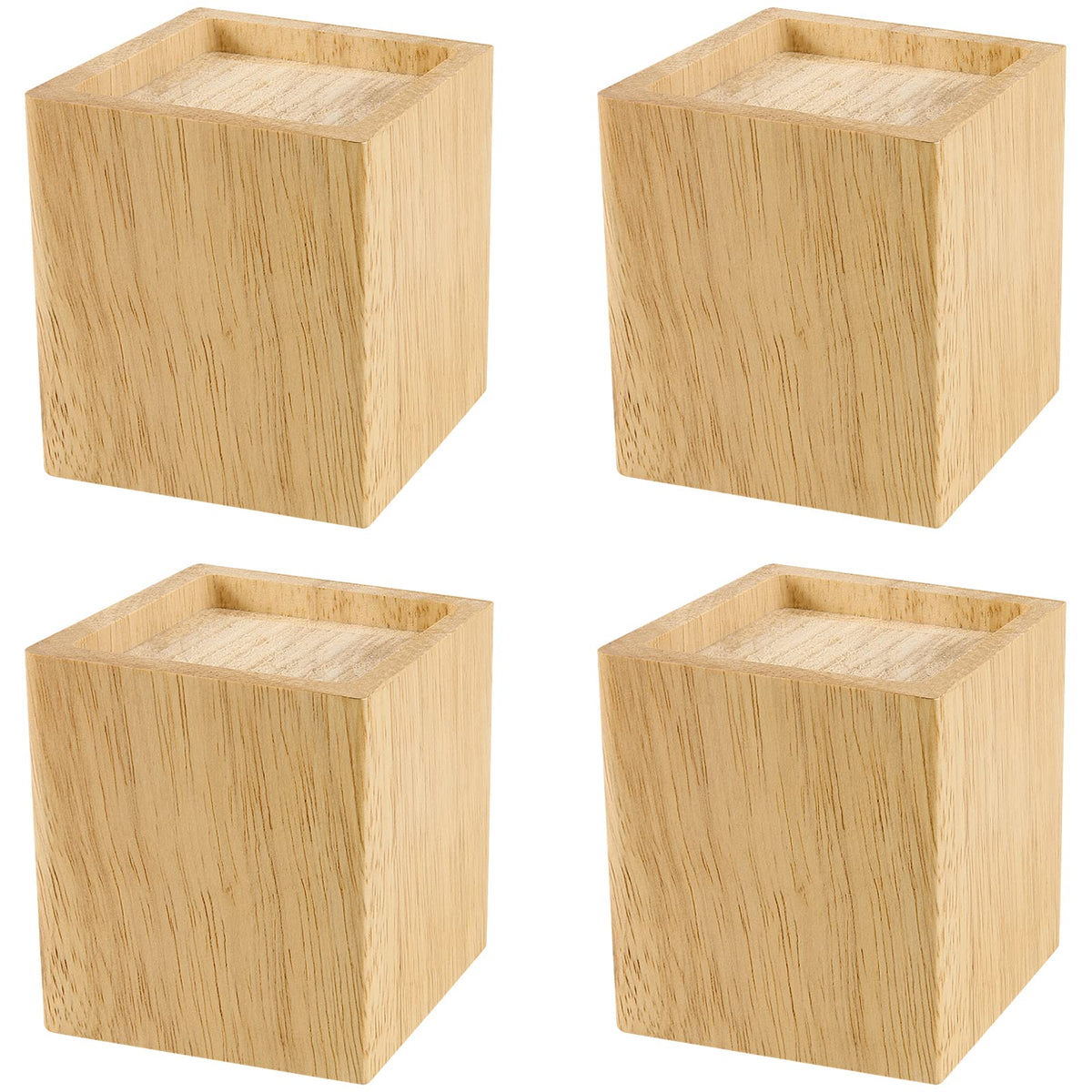 Sinjeun 4 Pack 4 Inch Solid Wood Bed Risers, Natural Square Wood Furniture Lifters, Wood Extenders Stilts For Table, Sofa, Armch