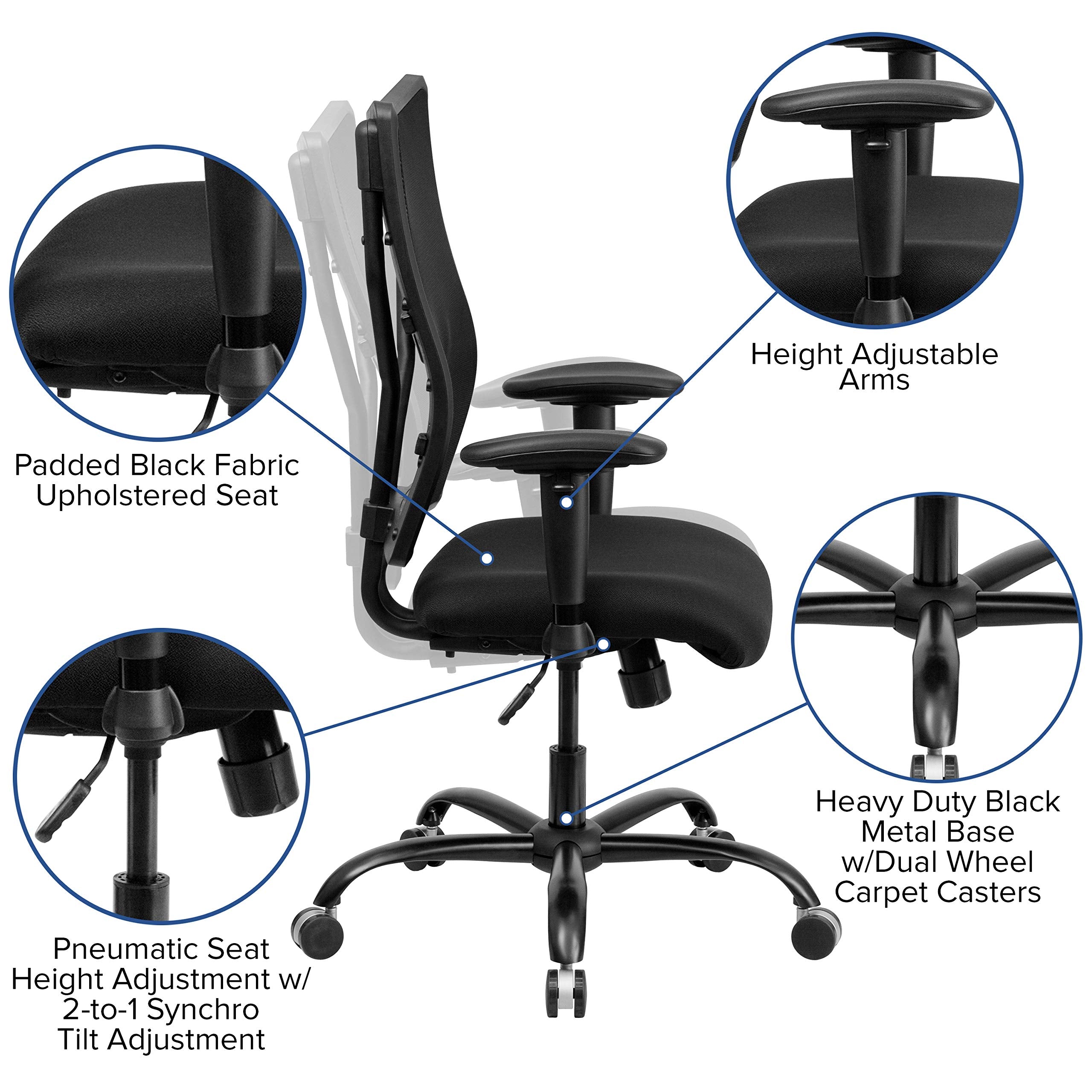 Flash Furniture HERCULES Series Big & Tall 400 lb. Rated Black Mesh Executive Swivel Ergonomic Office Chair with Adjustable Arms