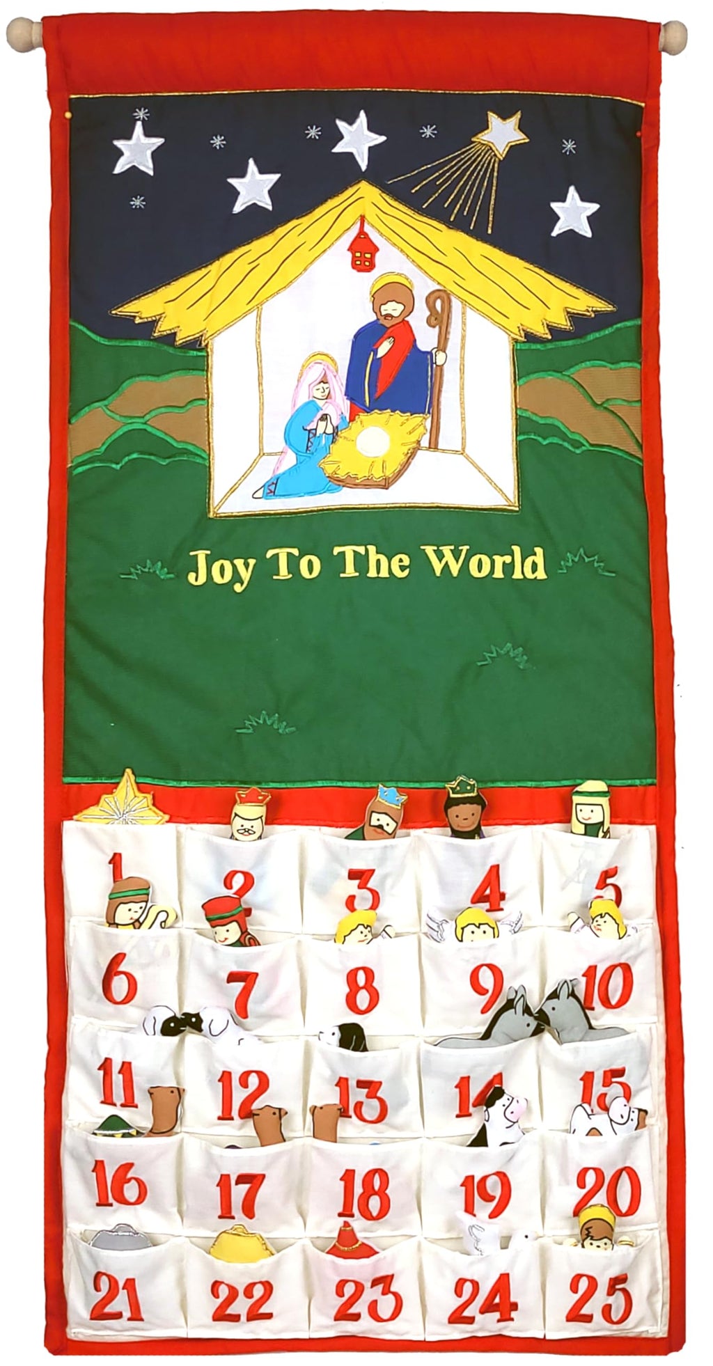 Pockets of Learning Joy To The World Nativity Advent Calendar Fabric Green