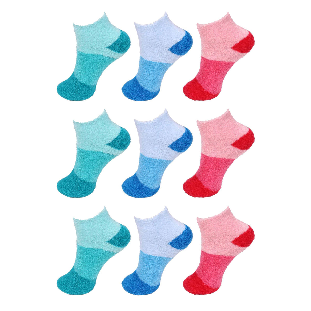 Women's Extra Large Super Aloe Infused Fuzzy Cozy Nylon Ankle Home Bed Socks, Assorted 9 Pairs