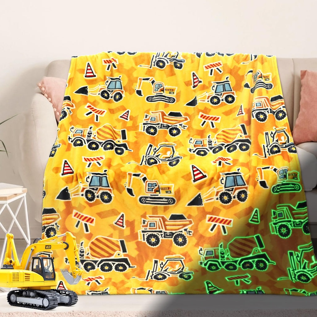 Excavator Toys Gifts for Kids Glow in The Dark Truck Blanket Construction Blankets Soft Tractor Throw Blankets Boys Car Theme De