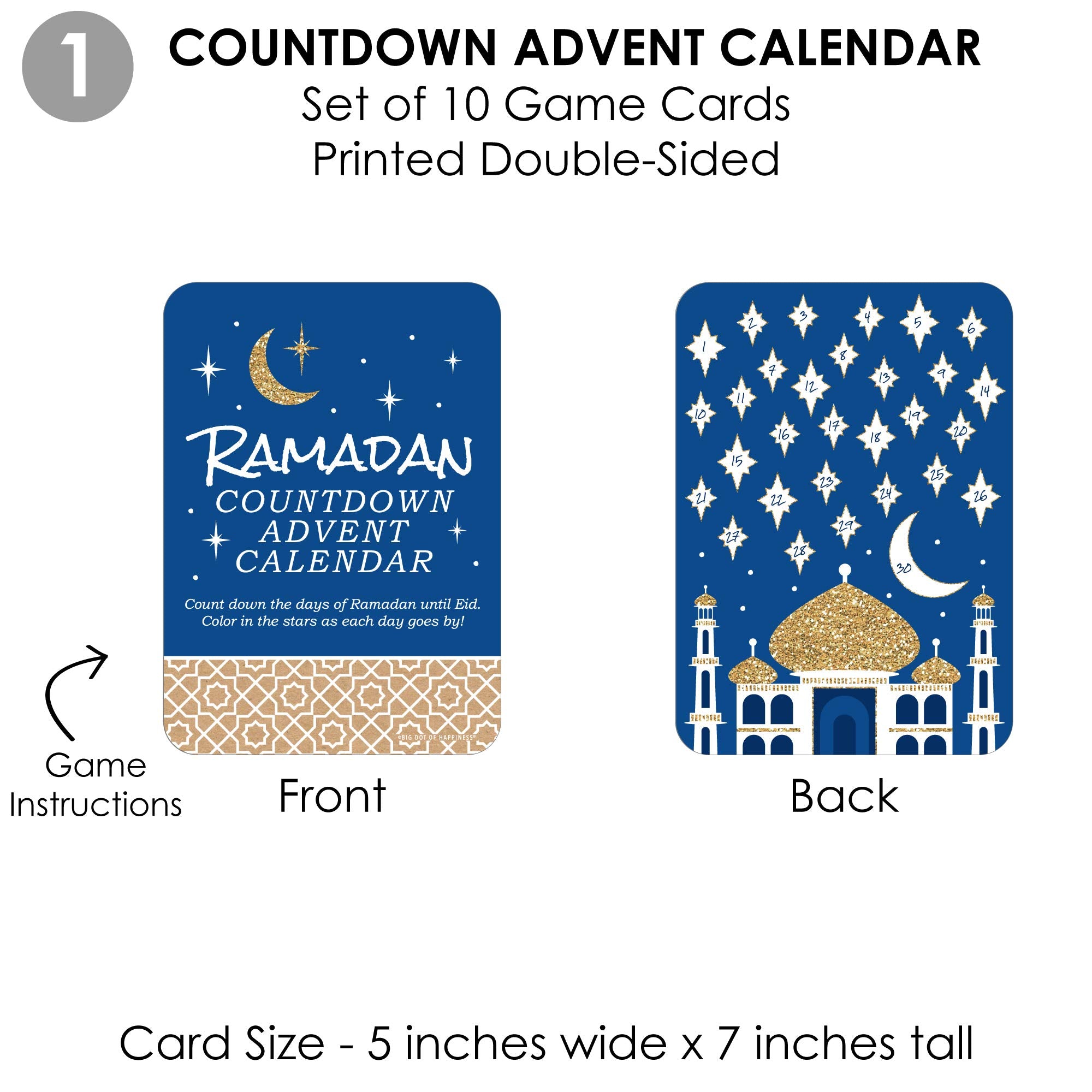 Big Dot Of Happiness Ramadan - 4 Eid Mubarak Party Games - 10 Cards Each - Countdown Advent Calendar, Alhamdulillah A-Z, Alphabe