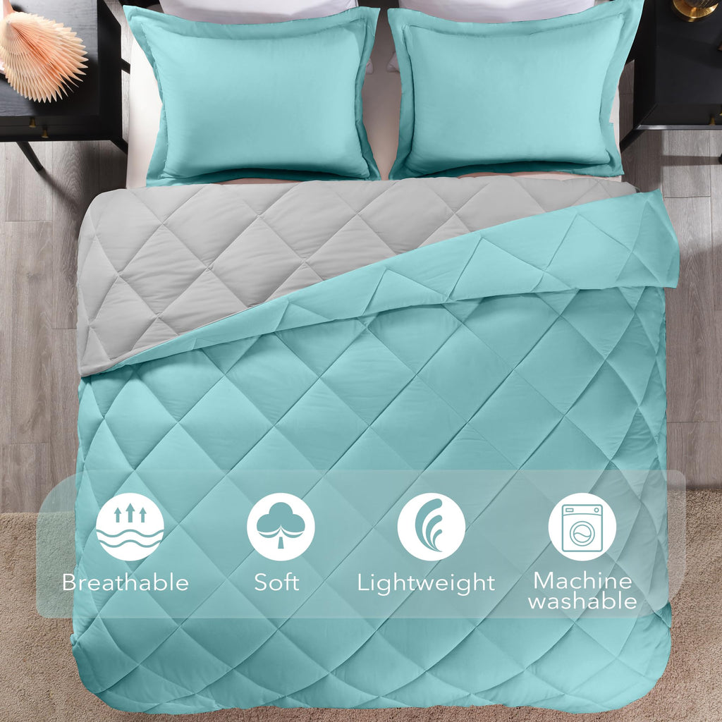 Downluxe Twin Comforter Set - Turquoise And Grey Twin Comforter, Soft Bedding Comforter Sets For All Seasons, Twin Bed Comforter Set - 2 Pieces - 1 Comforter (66'X92') And 1 Pillow Sham(20'X26')