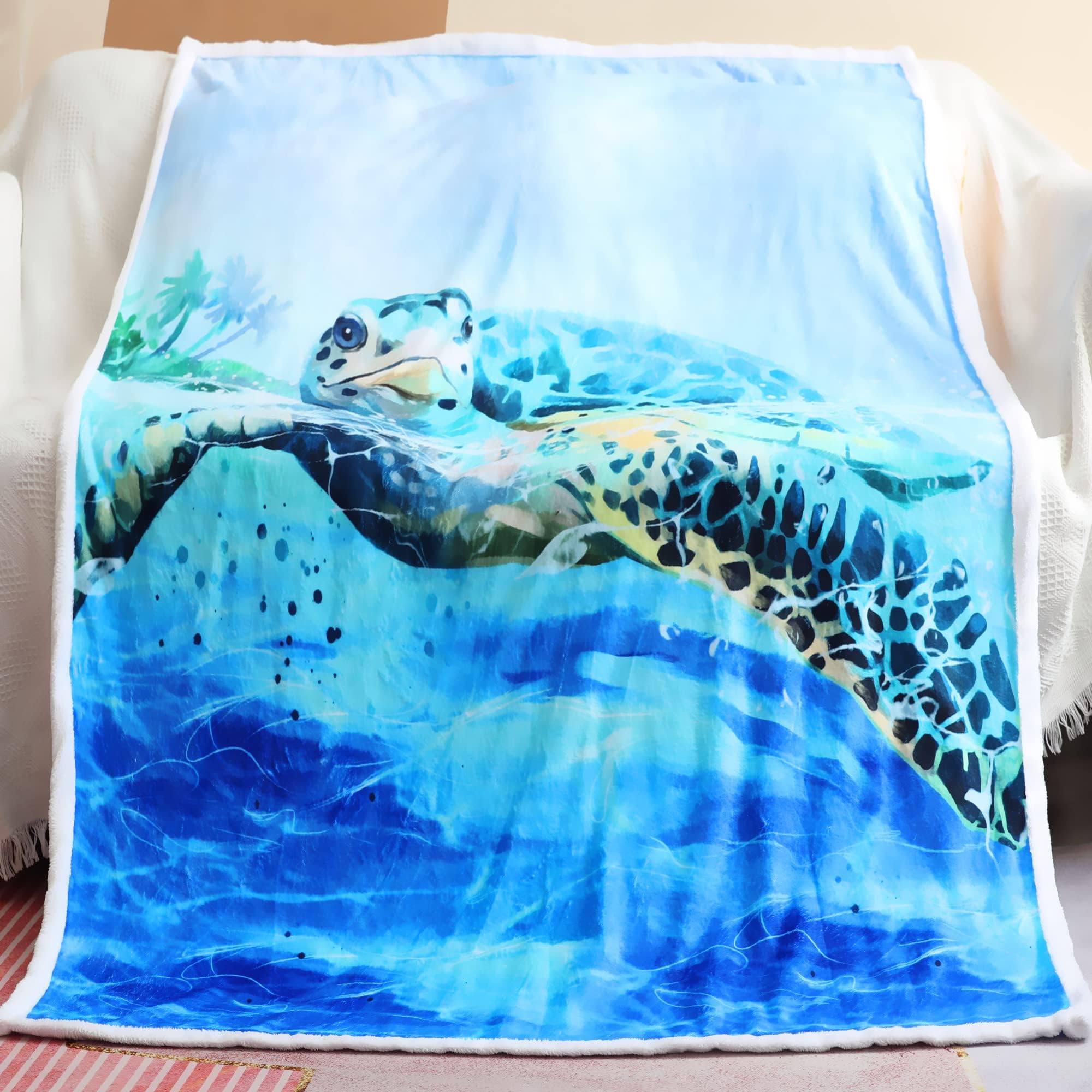 Sviuse Sea Turtle Blanket Blue 3D Turtle Throw Blanket For Women, Men And Kids Blue Ocean Gifts For Turtle Lovers (50' X 60',
