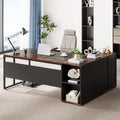Tribesigns 71 inch Executive Desk, L Shaped Desk with Cabinet Storage, Executive Office Desk with Shelves, Business Furniture De