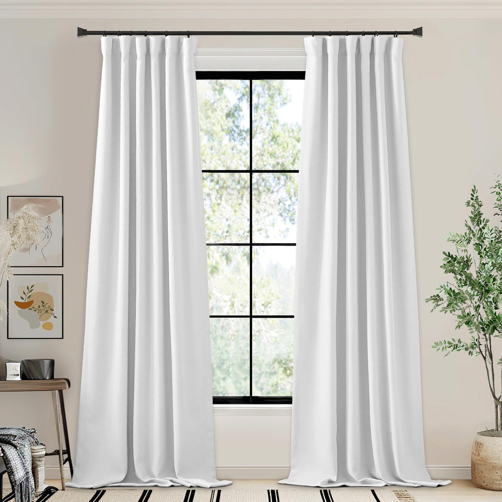 Nicetown Faux Linen Greyish White Curtains For Bedroom, Rod Pocket/Back Tab/Hook Belt Room Darkening Thermal Curtains Noise Redu