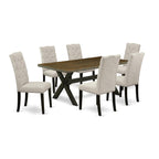 East West Furniture X677El635-7 7-Piece Dining Table Set - Dining Table Rectangular Top And 6 Parson Dining Chairs Padded Seat And Back (Distressed Espresso & Wire Brushed Black Finish)