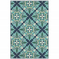 HomeRoots Polypropylene 7’x10’ Blue and Green Floral Indoor Outdoor Area Rug