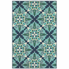HomeRoots Polypropylene 4’x6’ Blue and Green Floral Indoor Outdoor Area Rug