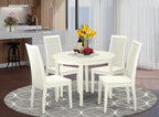 East West Furniture BOIP5-LWH-W 5 Piece Kitchen Table Set for 4 Includes a Round Dining Table and 4 Dining Room Chairs, 42x42 Inch, Linen White