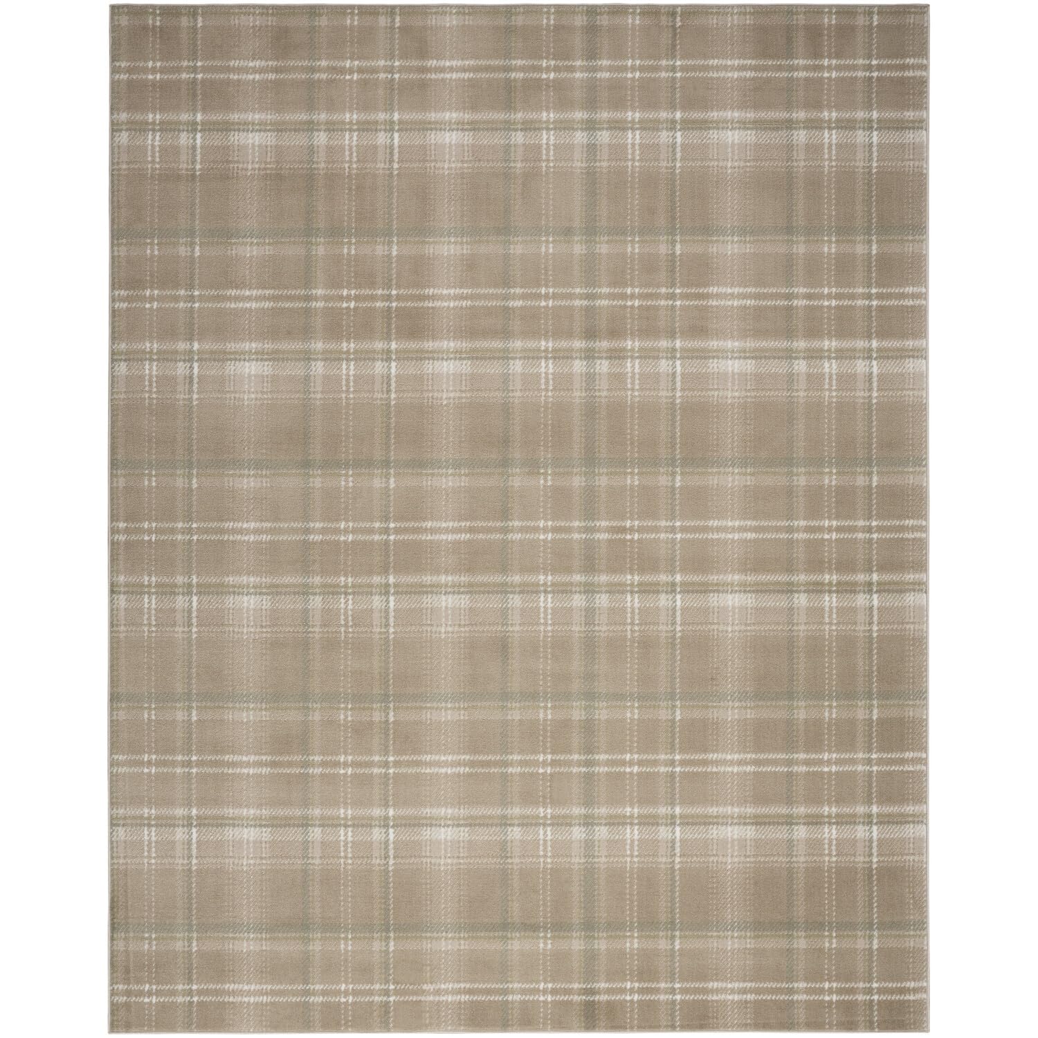 Nourison Grafix Plaid Taupe 7'10' X 9'10' Area Rug, Easy Cleaning, Non Shedding, Bed Room, Living Room, Dining Room, Kitchen (