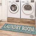 Machine Washable Text Design Rug Non-Slip Rubberback 2x5 Laundry Room Runner Rug for Bathroom, Washroom, 20'' x 59'', Baby Blue