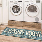 Machine Washable Text Design Rug Non-Slip Rubberback 2x5 Laundry Room Runner Rug for Bathroom, Washroom, 20'' x 59'', Baby Blue