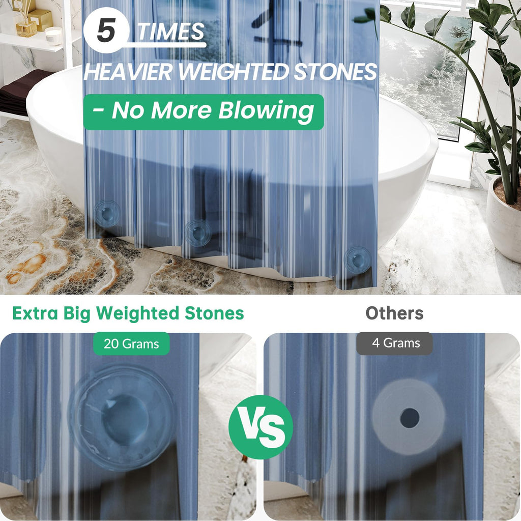 Amazerbath Premium Eva Shower Curtain Clear Blue, Luxury Shower Curtain Blue Jelly-Like Soft, Waterproof Bathroom Shower Curtain