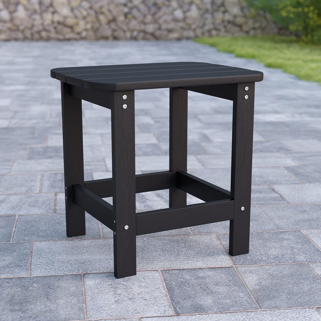 Flash Furniture Charlestown Tiered Commercial Poly Resin Adirondack Side Table - Black - All-Weather - Indoor/Outdoor