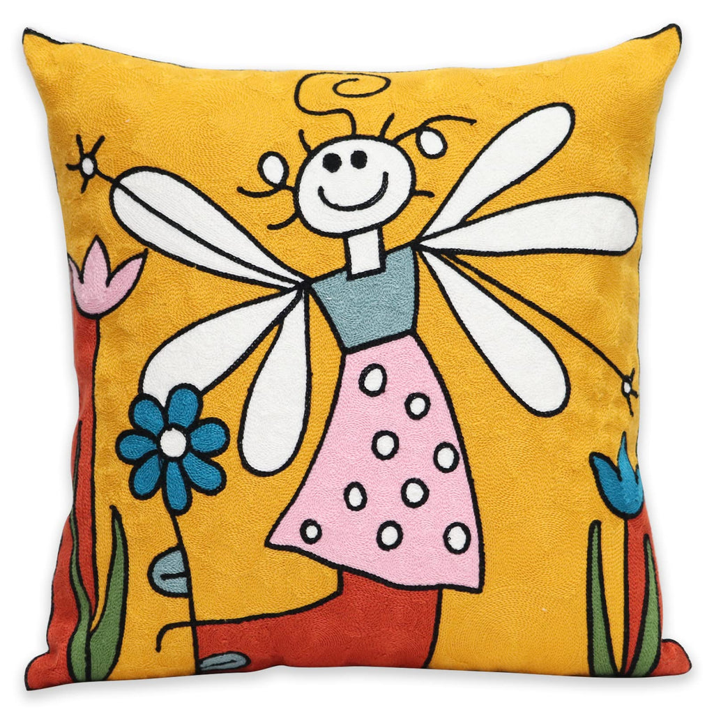Unionkk 1 Pcs Embroidered Decorative Throw Pillows Covers For Sofa Decor Cushion Cases 18 X 18 Inch (Bee Girl)