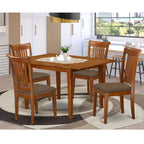 East West Furniture MLPO5-SBR-C Milan 5 Piece Set Includes a Rectangle Dining Table with Butterfly Leaf and 4 Linen Fabric Kitchen Room Chairs, 36x54 Inch, Saddle Brown