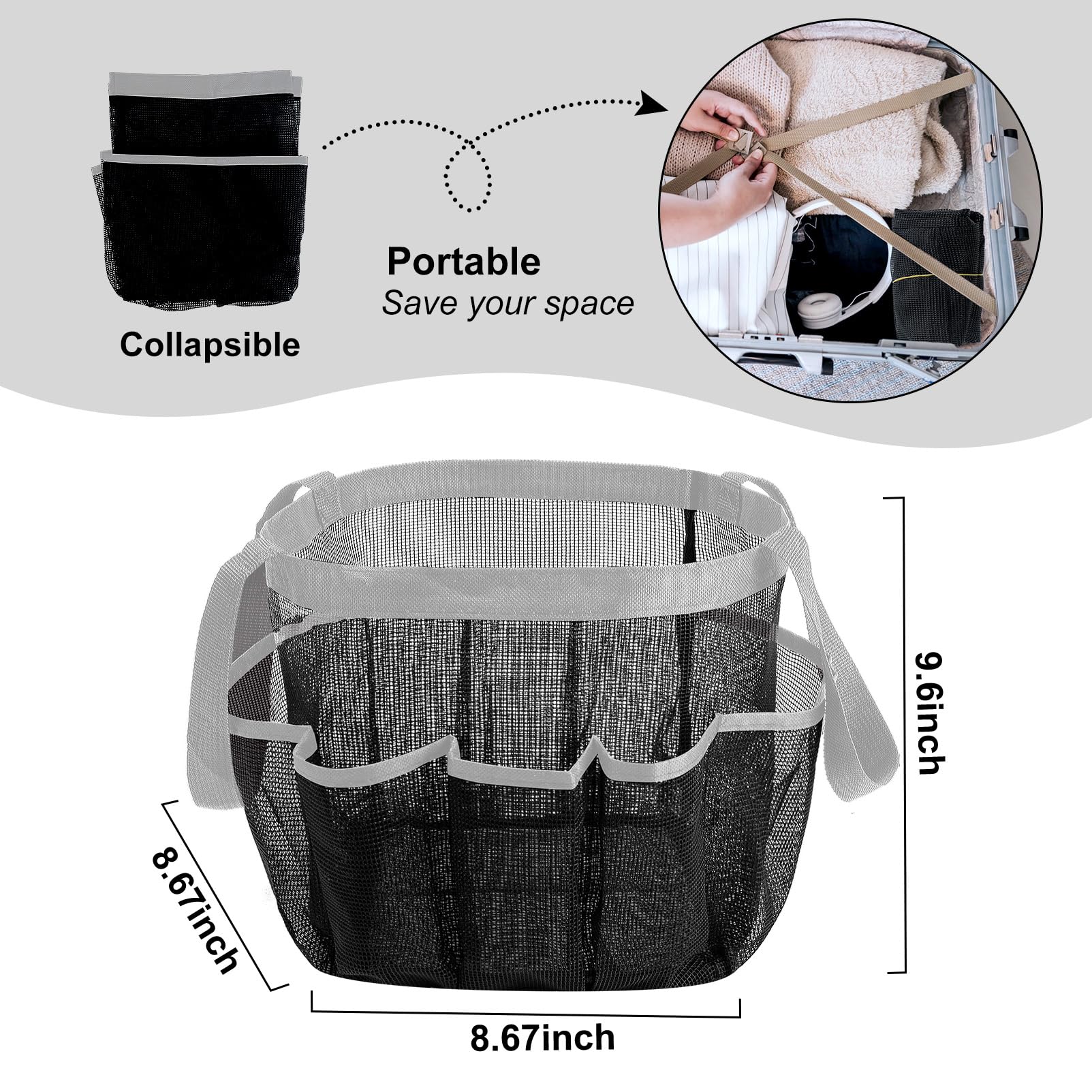 Attmu Mesh Shower Caddy Portable, Quick Dry Hanging Shower Tote Bag For College Dorm Room Essentials, Large Capacity Shower Cadd