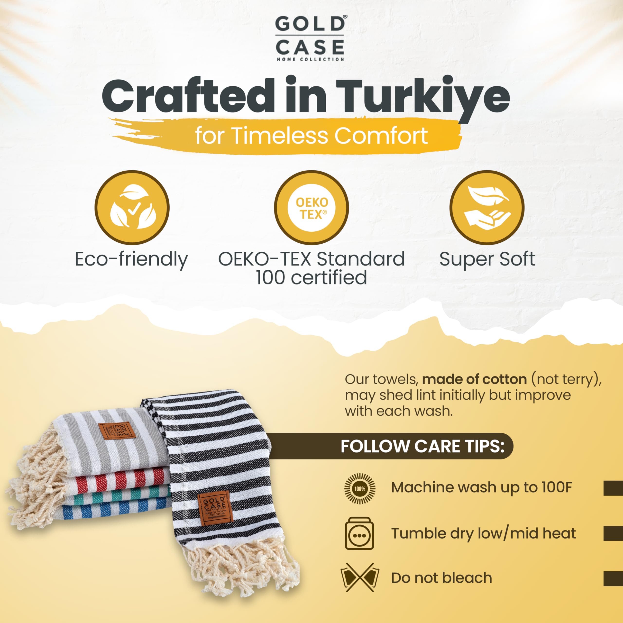 Myra Turkish Hand Towels Set of 5, 100% Cotton, Quick-Dry, 20 x 40''