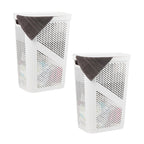 Mind Reader 60L Slim Laundry Hamper, Clothes Basket, Lid, Ventilated, Plastic, 17.25''L x 13.75''W x 23.5''H, Set of 2, White