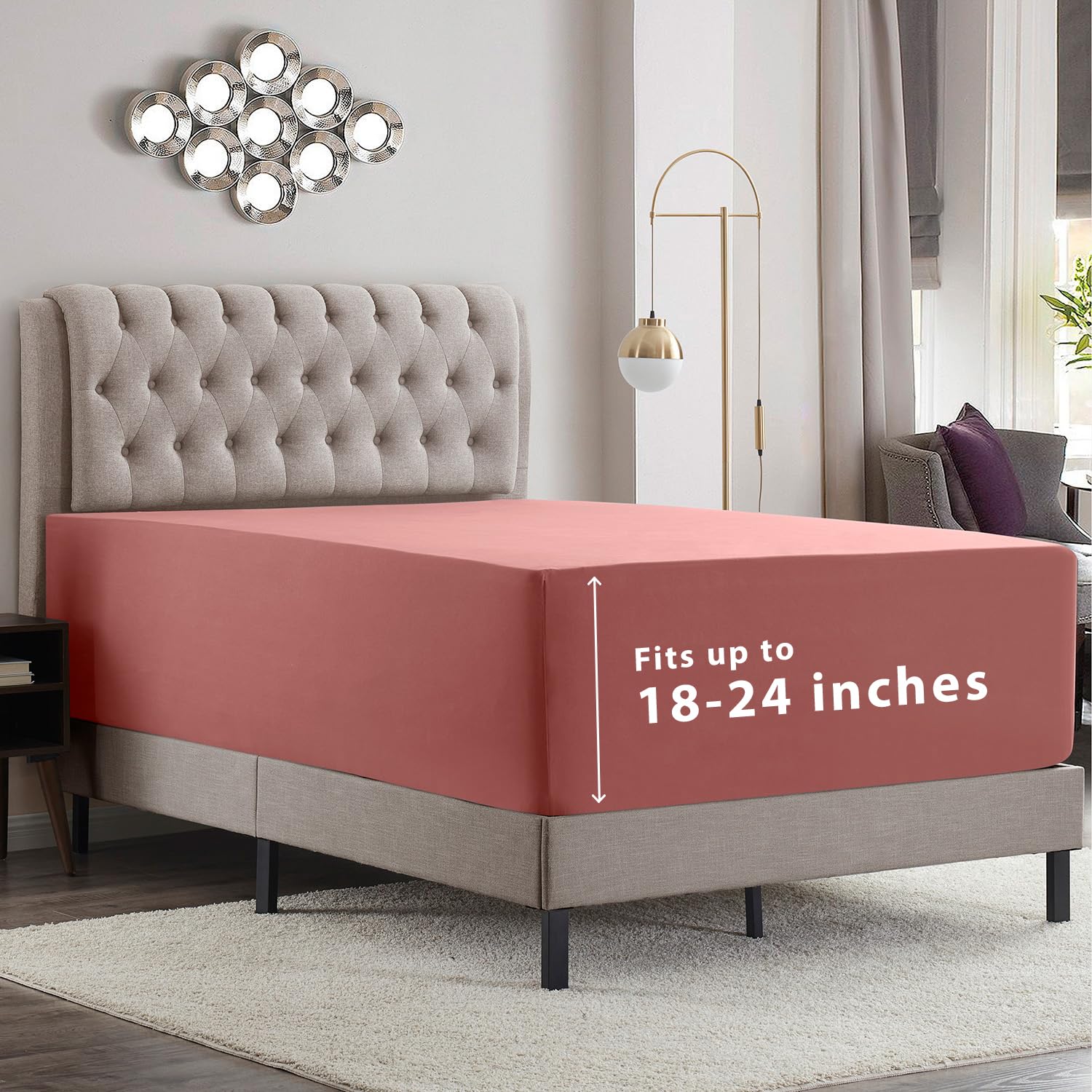 Empyrean Extra Deep Twin Fitted Sheet With Deep Pocket, Soft Microfiber 110 Gsm, Pink Clay