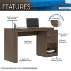 Techni Mobili Expandable Desk With Storage Drawers & Open Shelf - Expands From 47 Inch To 57 Inch - Walnut Computer Desk With Printer Space - Modern Home Office Table With Drawers Blanco Collection